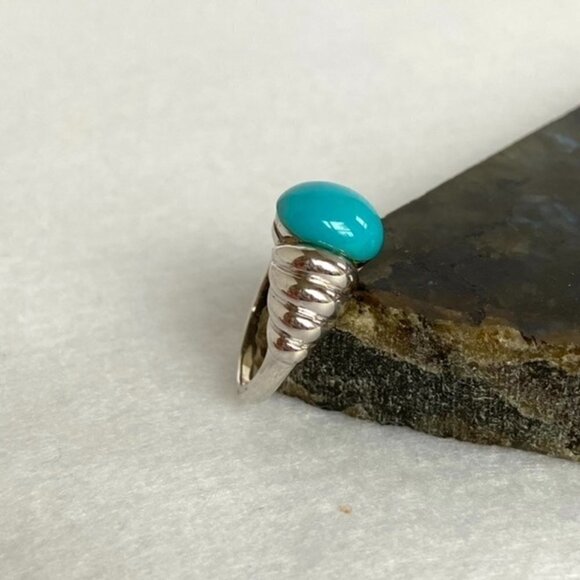 Sterling Silver 925 Modernist Oval Faux Turquoise Tapered Shank Ring Sz 5.25 - Picture 12 of 16